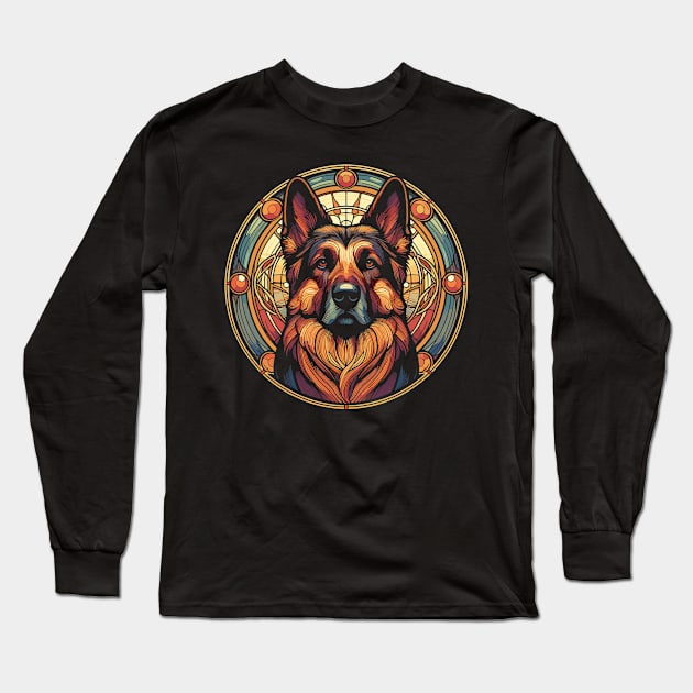 Alsation Dog Lovers - German Shepherd Art Nouveau Style Long Sleeve T-Shirt by RCDBerlin